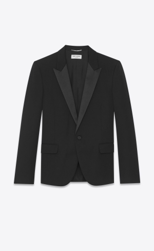YSL Peaked Lapel Tuxedo Jacket In Grain De Poudre Saint Laurent Svarta | KHL134675