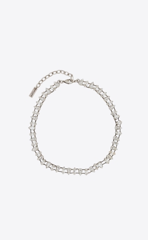 YSL Pear Rhinestone Choker In Metal Argent Oxyde Et Crystal | ZUJ631975