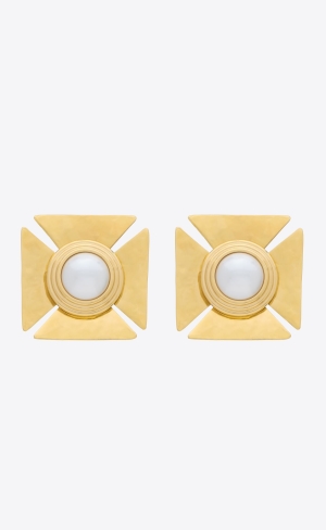 YSL Pearly Square Earrings In Metal Bruna Guld | MYI186537
