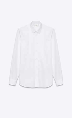 YSL Pique Plastron Yves Collar Shirt In Bomull Poplin Vita | DYE175942