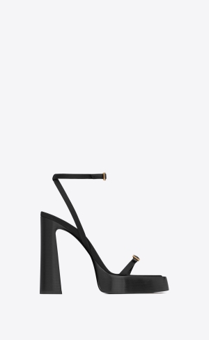 YSL Platz Platform Sandals In Crepe Satin Svarta | YAN986134