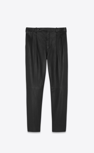YSL Plisserad Pants In Drummed Lambskin Svarta | URX475902