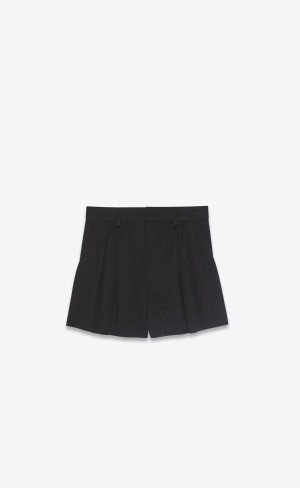 YSL Plisserad Shorts In Ull Twill Svarta | LOT817052