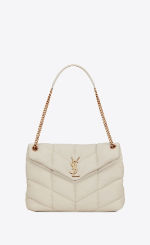 YSL Puffer Medium Chain Bag In Quiltad Lambskin Blanc Vintage | KJV801465