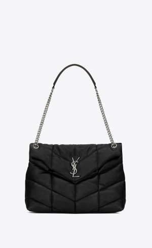 YSL Puffer Medium Chain Bag In Quiltad Lambskin Svarta | ZDX413758