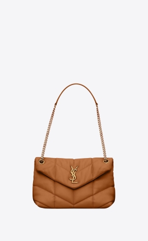 YSL Puffer Small Chain Bag In Quiltad Lambskin Mörkorange | ORP023179