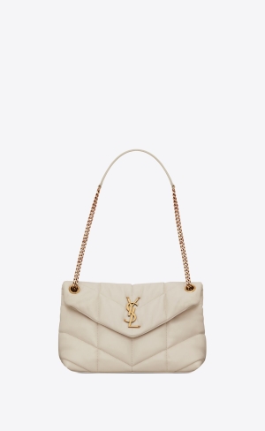 YSL Puffer Small Chain Bag In Quiltad Lambskin Blanc Vintage | YSA961520