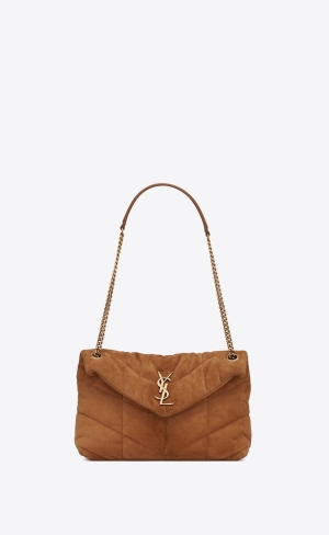 YSL Puffer Small Chain Bag In Quiltad Mocka Cinnamon | OTX160983