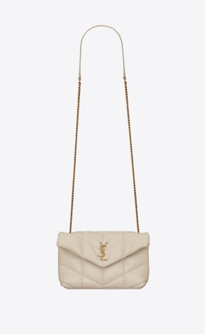 YSL Puffer Toy Bag In Quiltad Lambskin Blanc Vintage | QTX461358