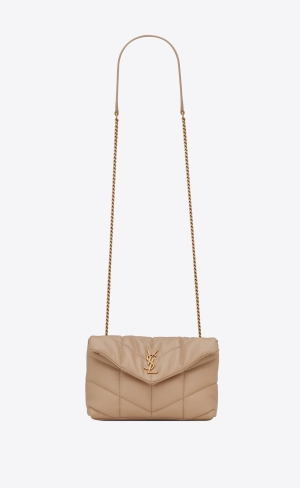 YSL Puffer Toy Bag In Quiltad Lambskin Mörkbeige | EFD540768