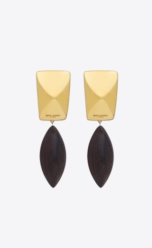 YSL Pyramid Earrings In Wood And Metal Bruna Guld | WHJ208341