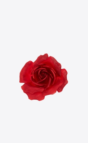 YSL Red Rose Brooch In Silk And Metal Röda | VSH293718