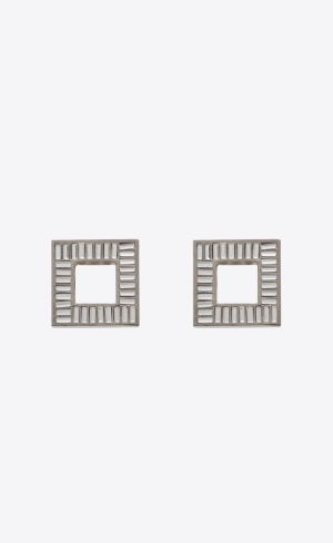 YSL Rhinestone Baguette Earrings In Metal Palladium | FXK876245