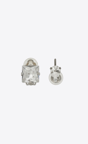 YSL Rhinestone Earcuffs In Metal Silver | SUY054397