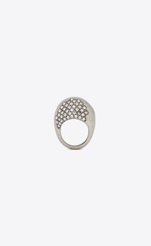 YSL Rhinestone Edge Egg Ring In Metal Palladium And Crystal | RZJ206578