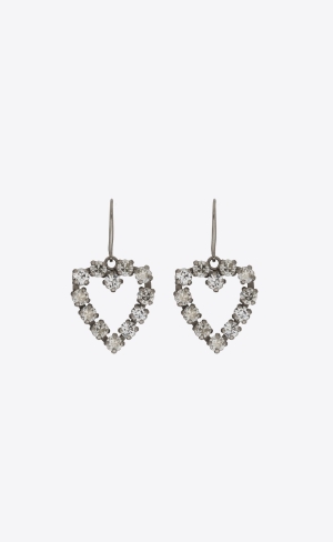 YSL Rhinestone Open Heart Earrings In Metal Silver | JPZ124038
