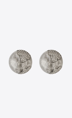 YSL Rhinestone Sphere Earrings In Metal Silver | OIF397264