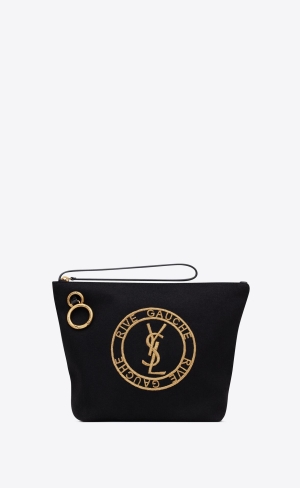 YSL Rive Gauche Embroidered Pouch In Felt Svarta | ALQ421570