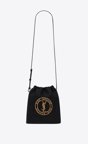 YSL Rive Gauche Laced Bucket Bag In Embroidered Felt And Smooth Läder Svarta Guld | GSZ152364