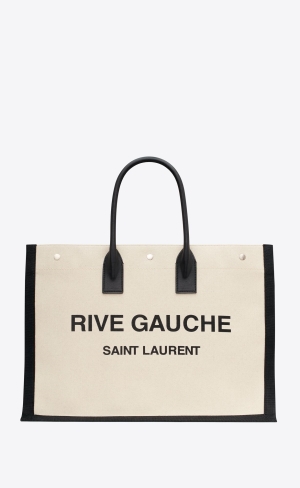 YSL Rive Gauche Large Tote Bag In Canvas And Smooth Läder Svarta | IOH506413