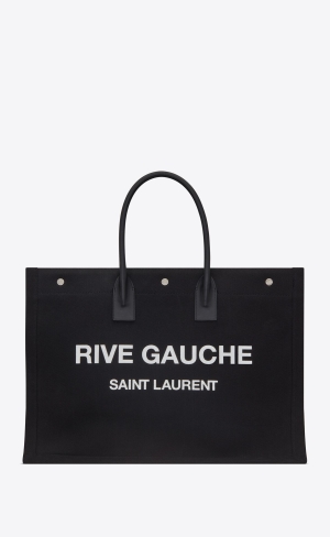 YSL Rive Gauche Large Tote Bag In Printed Canvas And Läder Noir Et Blanc | ULC097612