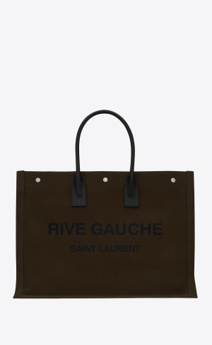 YSL Rive Gauche Large Tote Bag In Printed Canvas And Läder Mörk | VJB048962