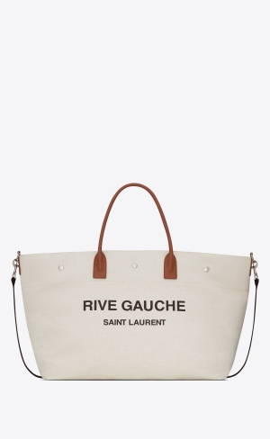 YSL Rive Gauche Maxi Shopping Bag In Printed Canvas And Smooth Läder Mörkröda | RDF290581