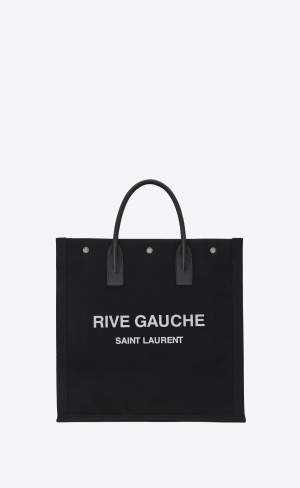 YSL Rive Gauche North/South Tote Bag In Printed Canvas And Läder Noir Et Blanc | YWP608917
