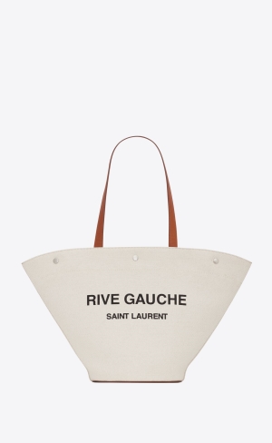 YSL Rive Gauche Tote Bag In Canvas And Vintage Läder Svarta Mörkröda | ESG247608