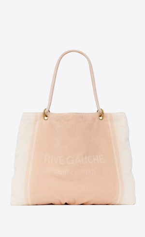 YSL Rive Gauche Towel Tote Bag In Terry Cloth Rosa Vita | XRK624905