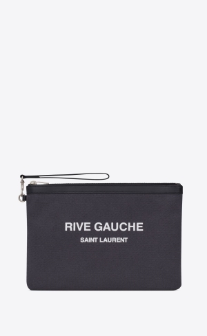 YSL Rive Gauche Zipped Pouch In Canvas And Läder Svarta | MTH295671
