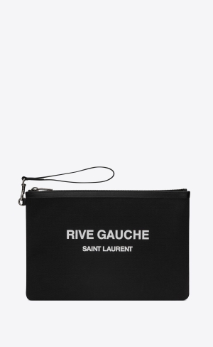 YSL Rive Gauche Zippered Pouch In Bias Canvas Noir Et Blanc | CWS278419