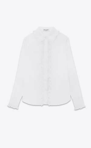 YSL Ruffled Shirt In Bomull Poplin Blanc | VJQ361052