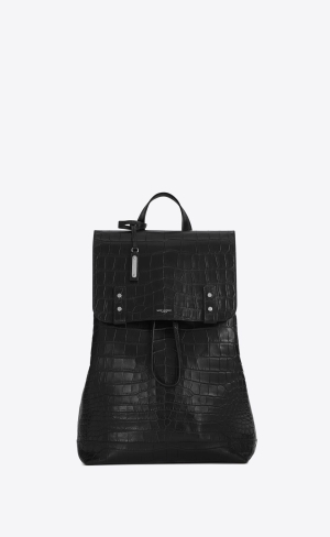 YSL Sac De Jour Backpack In Crocodile-embossed Läder Svarta | BXO810375