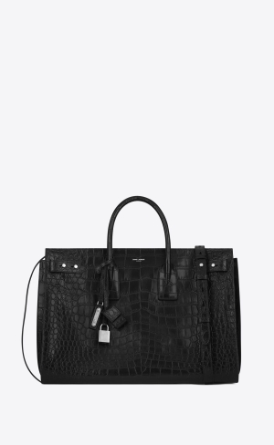YSL Sac De Jour Large In Crocodile-embossed Läder Svarta | FQV290184