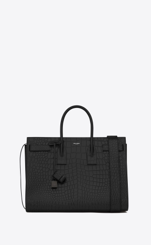YSL Sac De Jour Large In Crocodile-embossed Läder Svarta | ZVG604382