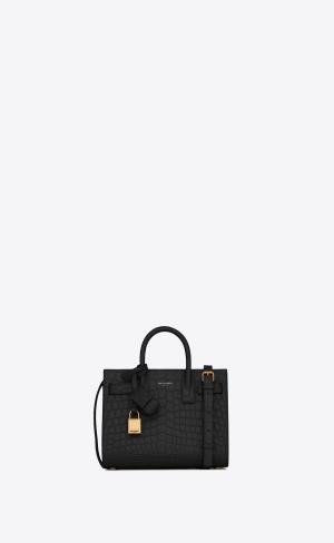 YSL Sac De Jour Nano In Crocodile-embossed Matte Läder Svarta | FQI029786