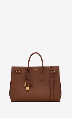 YSL Sac De Jour Thin Large Bag In Grained Läder Bruna | SDR439628
