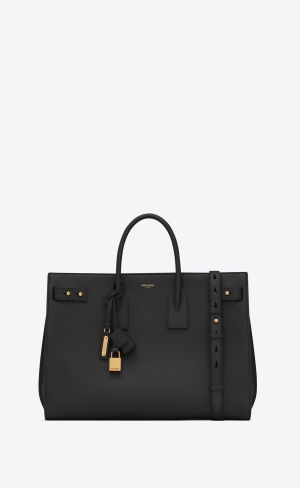 YSL Sac De Jour Thin Large Bag In Grained Läder Noir | XWQ279638