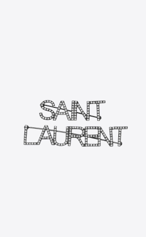 YSL Saint Laurent Brooches In Brass And Crystal Silver | TRU314598