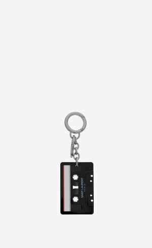 YSL Saint Laurent Cassette Tape Keyring Svarta Vita | RWL793108
