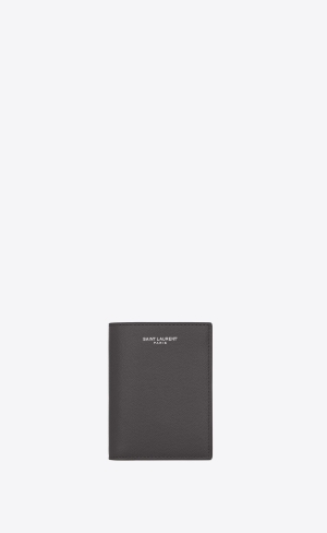 YSL Saint Laurent Credit Card Wallet In Grain De Poudre-embossed Läder Storm | KCS659403
