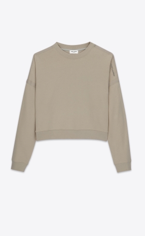YSL Saint Laurent Cropped Sweatshirt Mastic | PND590673