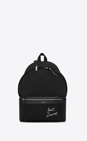 YSL Saint Laurent Embroidered City Backpack In Canvas Svarta Vita | LQB274105