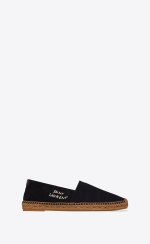YSL Saint Laurent Embroidered Espadrilles In Canvas Svarta | HAC704825