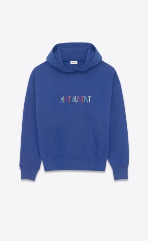 YSL Saint Laurent Hoodie Bleu Et Multicolore | FUV567149