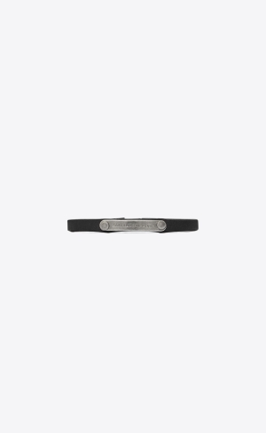 YSL Saint Laurent Id Plaque Bracelet In Läder And Metal Svarta | HRC352687