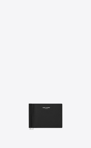 YSL Saint Laurent Paris Bill Clip Wallet In Grain De Poudre Embossed Läder Svarta | VJE751039