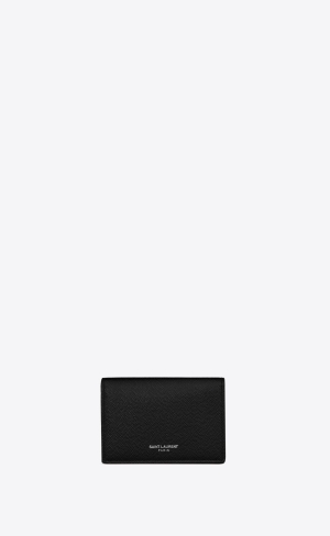 YSL Saint Laurent Paris Business Card Holder With Flap In Grain De Poudre-embossed Läder Svarta | YDA358067