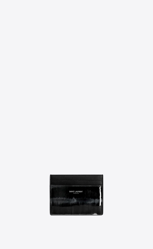YSL Saint Laurent Paris Credit Card Case In Brushed Lack Läder Svarta Vita | BVA297043